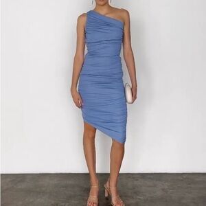 Chic One-Shoulder Blue Dress